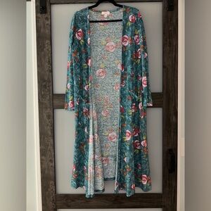 LuLaRoe Sarah medium Teal Floral duster cardigan